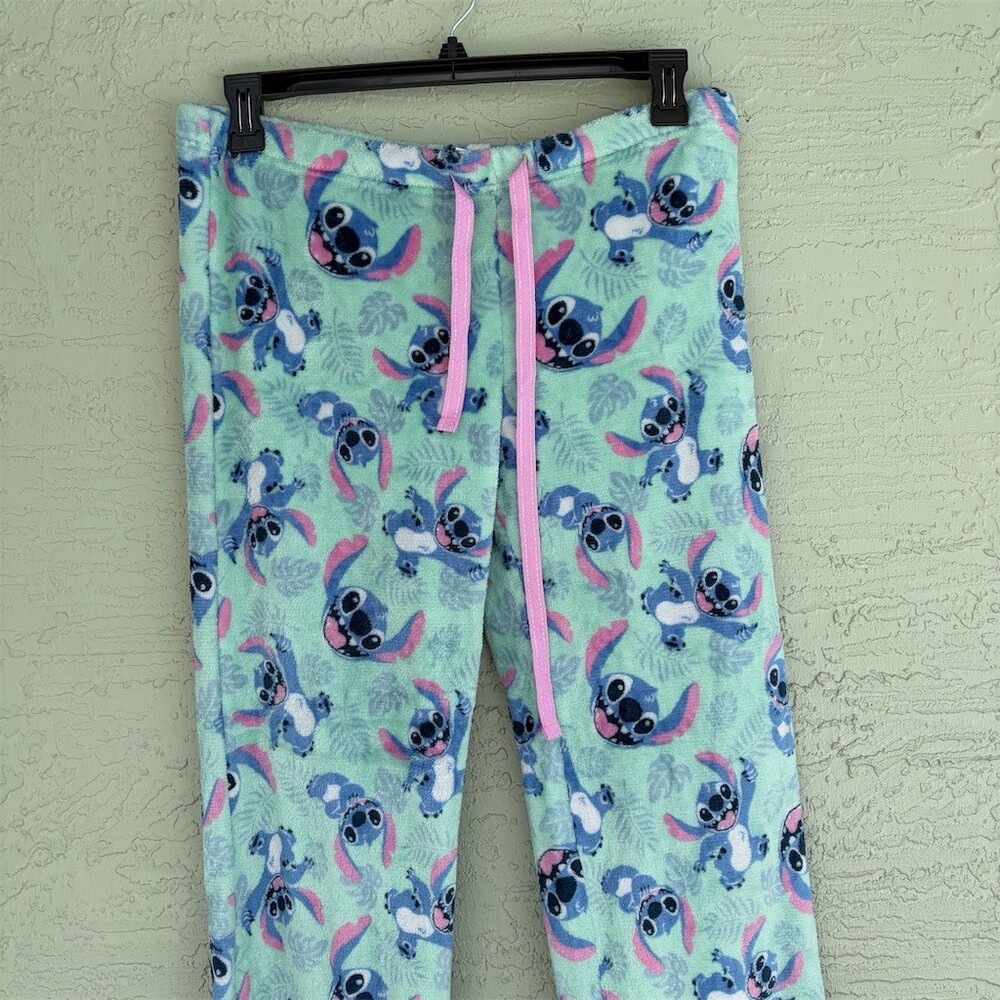 Disney Lilo & Stitch Pajama Pants Womens XL Mint Green Stitch Print Plush - Picture 3 of 10